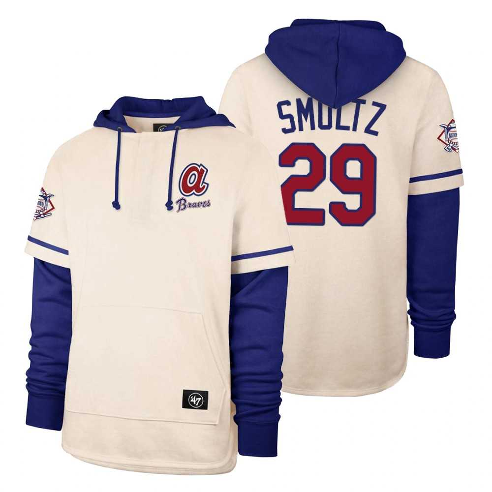 Men Atlanta Braves 29 Smoltz Cream 2021 Pullover Hoodie MLB Jersey